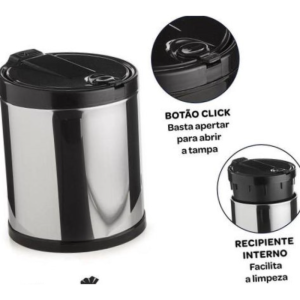 LIXEIRA PARA PIA ACO INOX TAMPA CLICAR PRETA / RECIPIENTE POLIP 2,5 LITROS